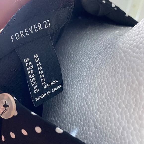 Forever 21 Mini Dress Size M Polka Dot Longsleeve Fit n Flare Open Back Black - Picture 11 of 16